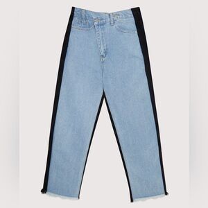 Oak + Fort Crossover Front Straight Leg Jeans - blue and black - M
